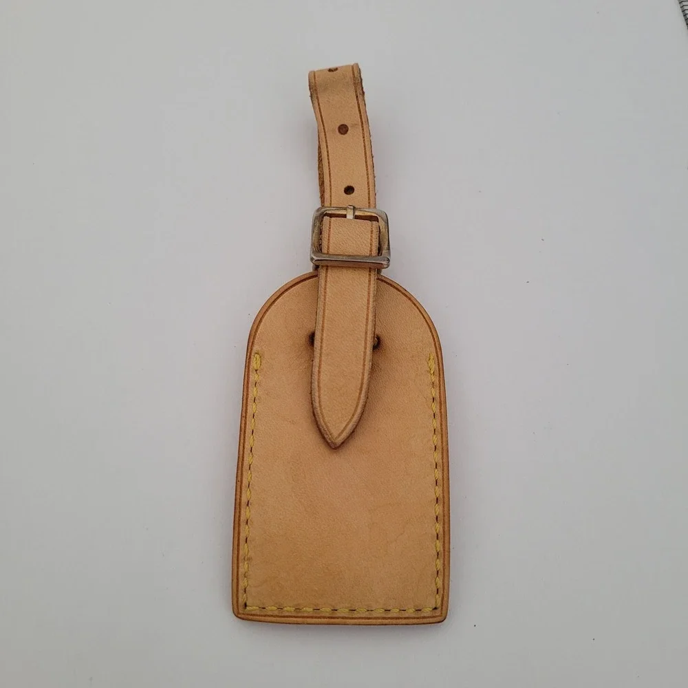 Louis Vuitton Vachetta Leather Luggage Tag Tan Brown Travel Accessory France RN